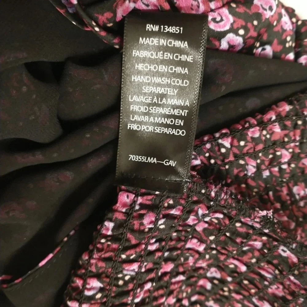 Leyden Women's Smocked Black And Purple Floral Blouse